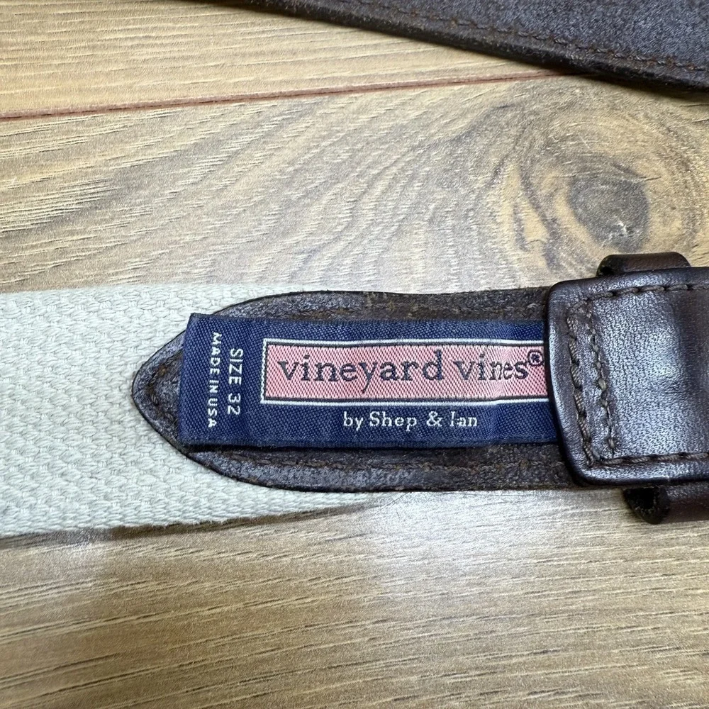 Vineyard Vines Mens 32 'gate‎ Belt Burgundy Brown Leather Trim